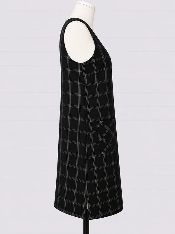 Disturbia UK 10 Black Check Pinafore Midi Dress Gothic Grunge Layering Pocket Alt Dress