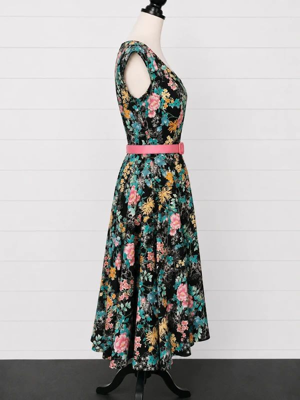 Hell Bunny Umi Midi Dress Black Floral Retro Rockabilly Fit & Flare Tea Dress UK 10/12