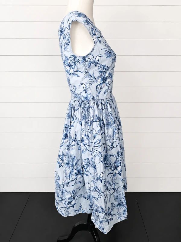 Hell Bunny Blue Floral Rockabilly Swing Midi Dress UK 8 XS Vintage Pin Up Tea Dress