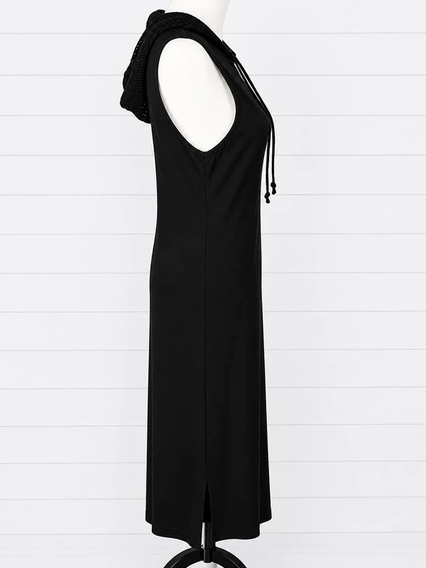 Vans Black Sleeveless Hooded Maxi Dress 100% Cotton Streetwear Grunge Gothic Dress