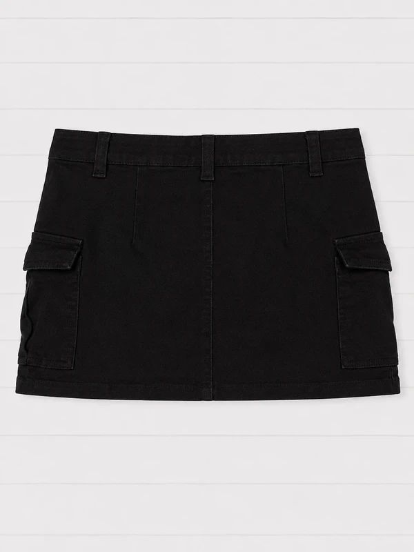 Damaged Society Black Cargo Mini Skirt Size M UK 12 Utility Y2K Low Rise Grunge Gothic Zip Pocket