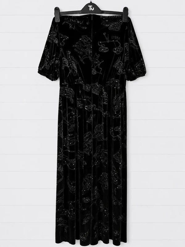 Disturbia UK 10 Black Celestial Velvet Jumpsuit Gothic Astrology Wide Leg Alternative