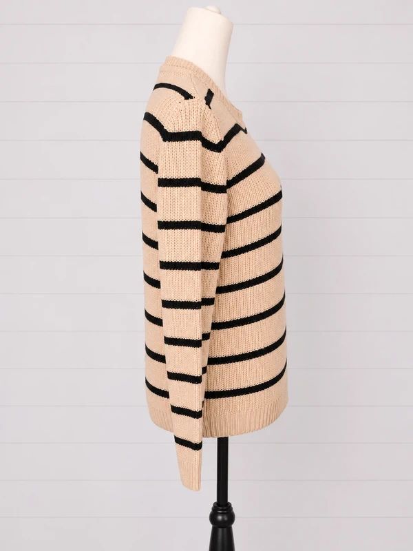 Ginger Accent Striped Chunky Knit Jumper UK 12 Beige Black Breton Casual
