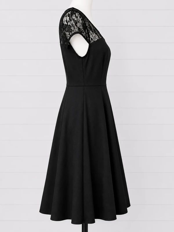 Hearts & Roses UK 8 Black Vintage Pin Up Rockabilly Fit & Flare Midi Dress Cotton Stretch