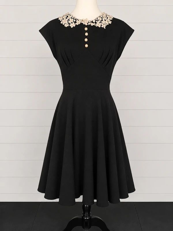 Hell Bunny UK 10/12 Black Lace Collar Vintage Gothic Fit & Flare Midi Dress