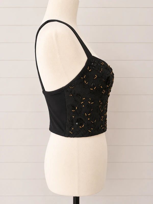 Zara Black Beaded Embellished Crop Top UK 8-10 Party Y2K Cami