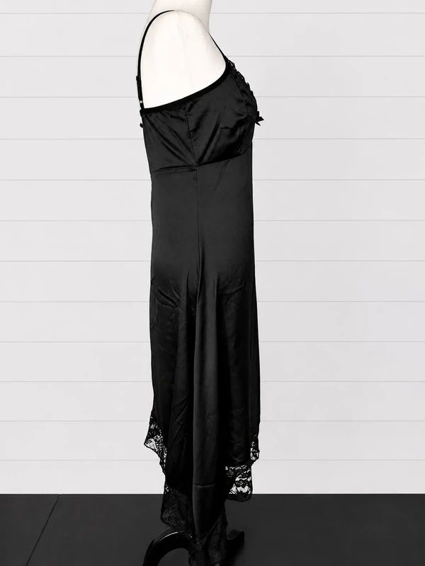 Killstar Black Satin Lace Slip Midi Dress Size M UK 10/12 Gothic Witchy Cami Nightwear Goth