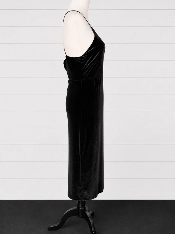 Dolls Paris UK 12 Black Velvet Halterneck Midi Dress Party Evening Bodycon