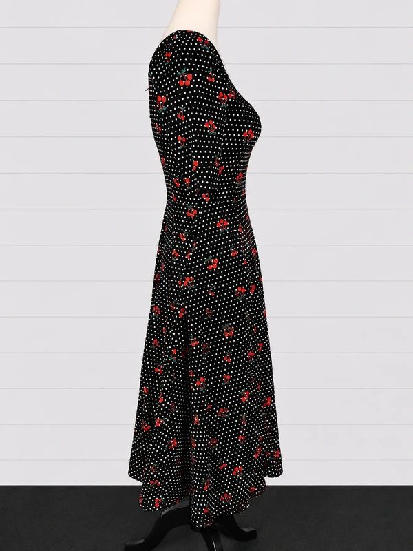 Collectif UK 8 Black Cherry Polka Dot Rockabilly Fit & Flare Midi Dress