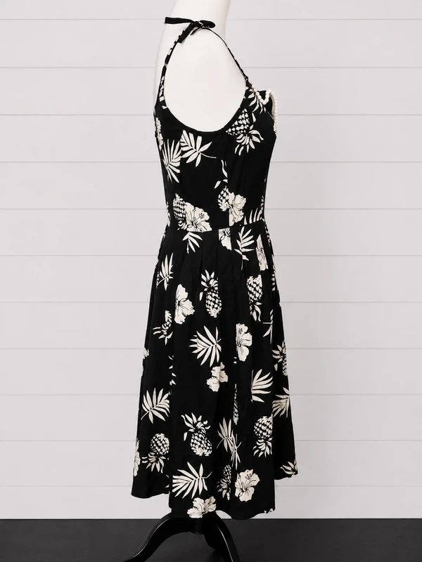 Hell Bunny BNWT UK 8 Black Tropical Hawaiian Pineapple Hibiscus Midi Dress Rockabilly