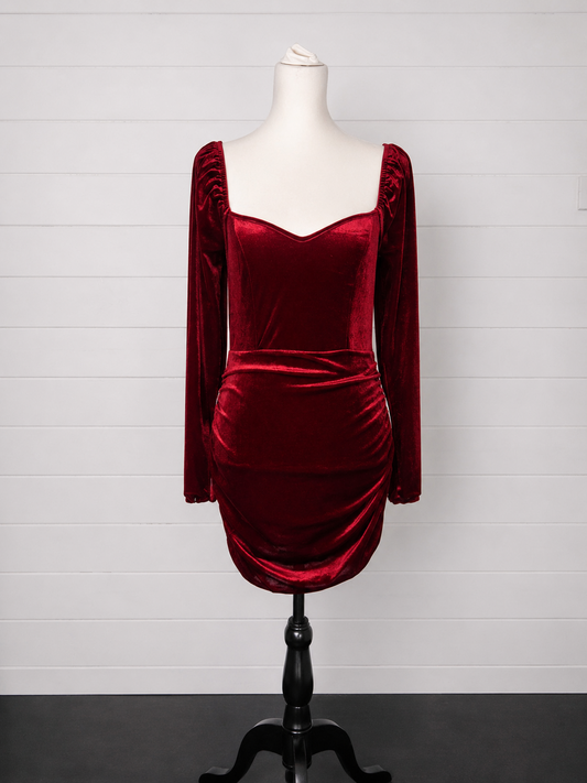 Cider Red Velvet Ruched Bodycon Mini Dress Size M