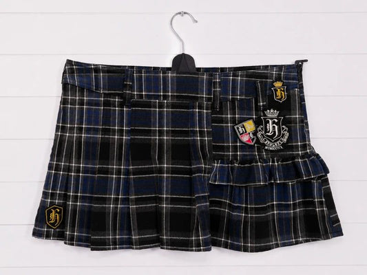 Henleys Plaid Pleated Mini Skirt UK 12/14 Y2K Punk Tartan Low Rise Schoolgirl