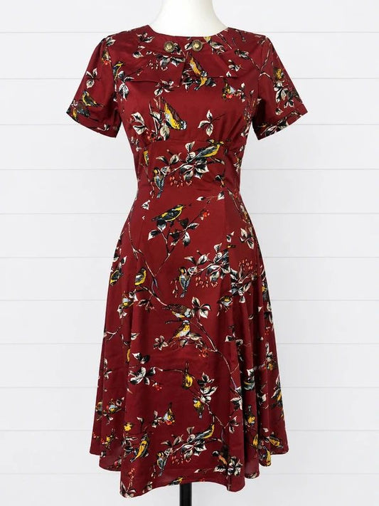 Hell Bunny Bird Print Tea Dress UK 8 BNWT Vintage Rockabilly Retro Midi Dress
