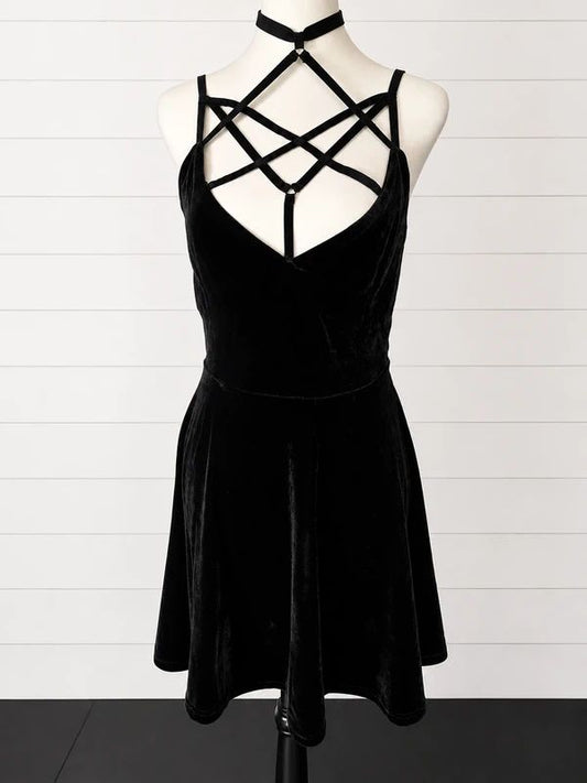 Killstar Magica Velvet Skater Dress Black BNWT Size M UK 10/12 Gothic Witchy Pentagram Mini Dress