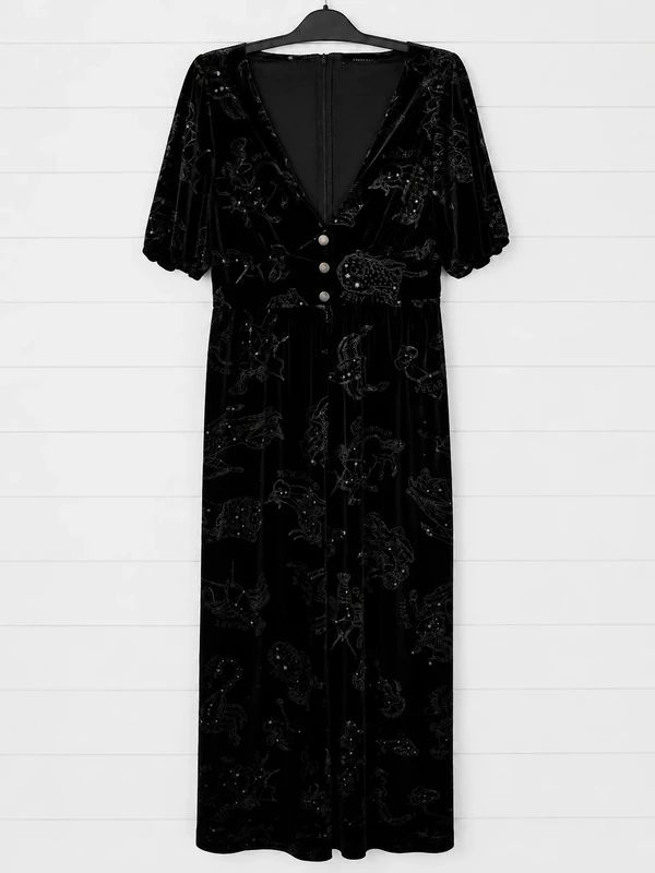 Disturbia UK 10 Black Celestial Velvet Jumpsuit Gothic Astrology Wide Leg Alternative