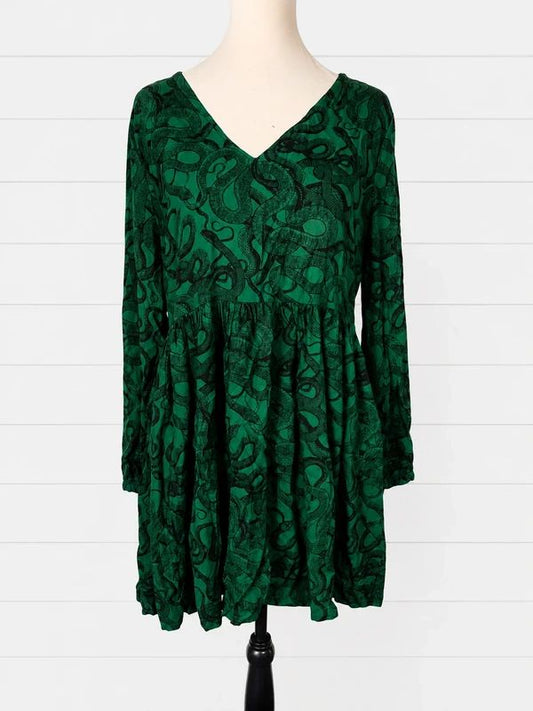 Disturbia UK 14 Green Snake Print Smock Mini Dress Gothic Witchy Grunge