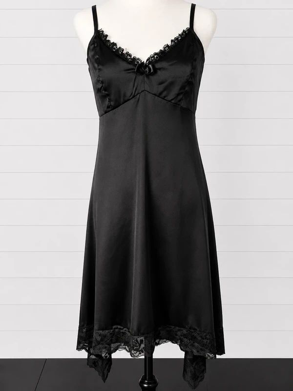 Killstar Black Satin Lace Slip Midi Dress Size M UK 10/12 Gothic Witchy Cami Nightwear Goth