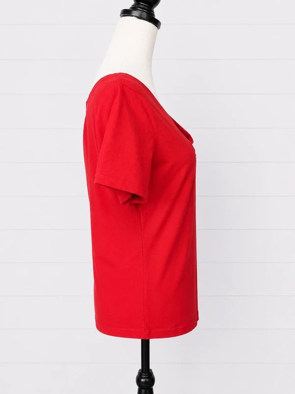 Hell Bunny Size 2XL Red V-Neck Soft Stretch Top Short Sleeve Retro Basic Tee UK 18