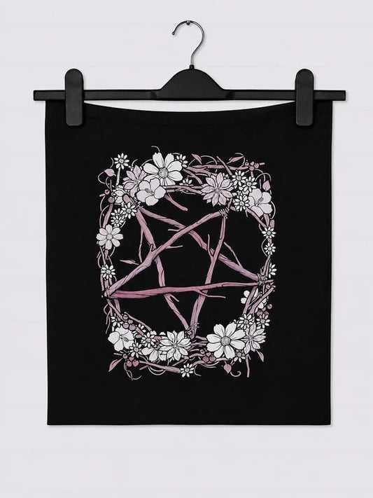 Grindstore Floral Pentagram Tote Bag Black Witchy Gothic Alternative Shopper Bag