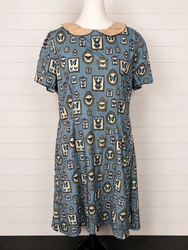 Lindy Bop Brianne Blue Butterfly Collector Dress UK 20 Retro Tea Dress