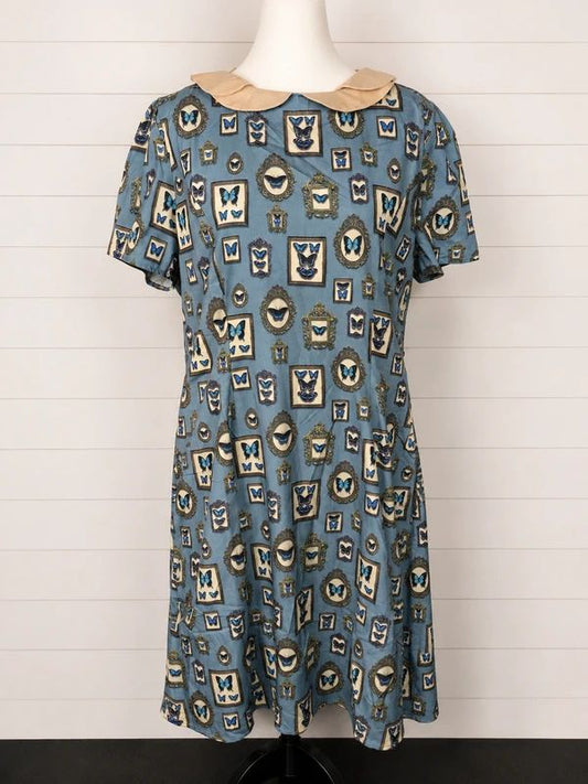 Lindy Bop Brianne Blue Butterfly Collector Dress UK 20 Retro Tea Dress