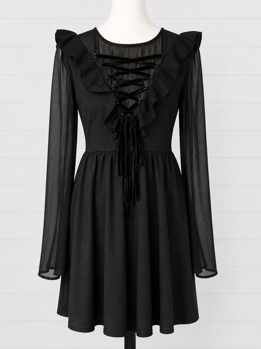 Disturbia Baudelaire Lace Up Mini Dress UK 14 Gothic Dark Romantic Salem Witch Fit & Flare BNWT