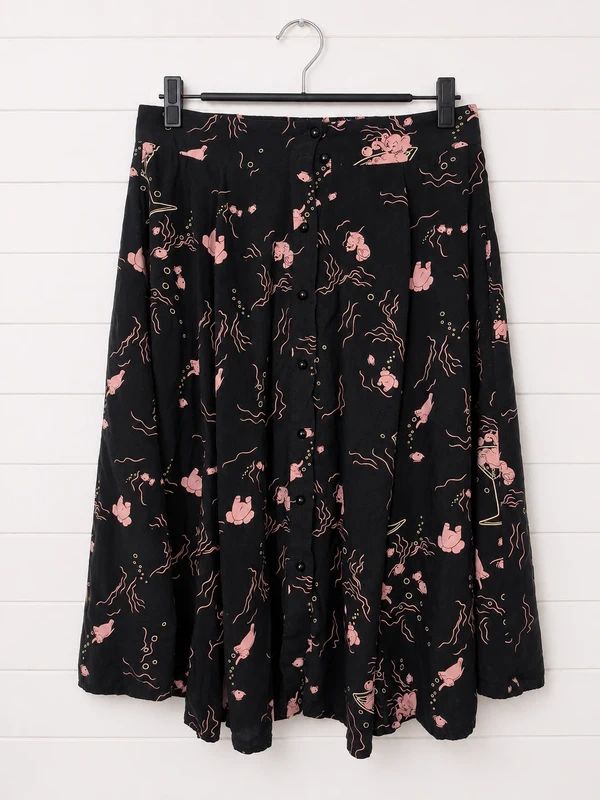 Collectif Black Pink Underwater Print Skater Skirt UK 12 Alt Goth