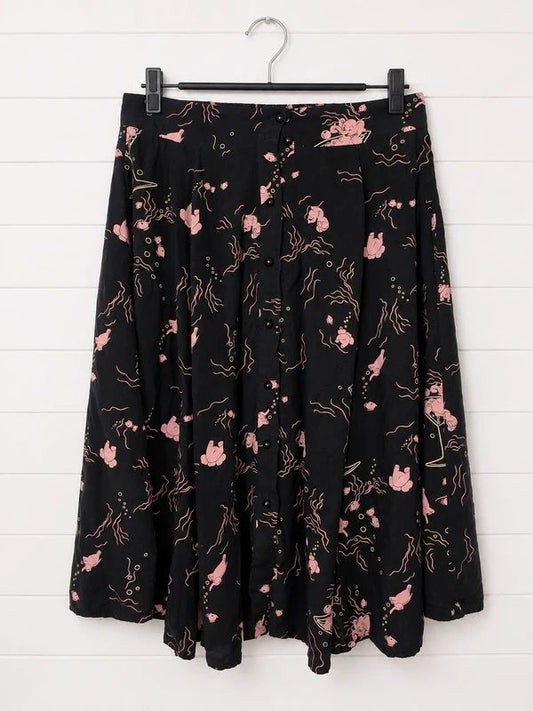 Collectif Black Pink Underwater Print Skater Skirt UK 12 Alt Goth