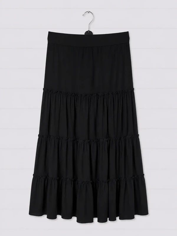 Gothicana by EMP Black Tiered Maxi Skirt Size L UK 14/16 Gothic Boho Witchy Lace Up