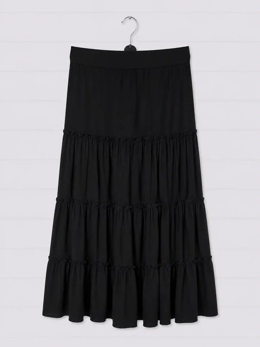 Gothicana by EMP Black Tiered Maxi Skirt Size L UK 14/16 Gothic Boho Witchy Lace Up
