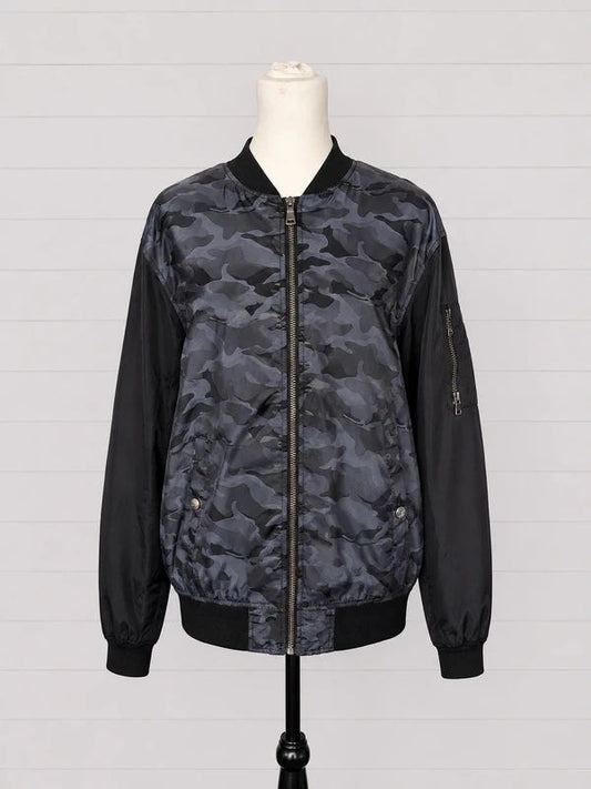 Civil Sektor Mens Camo Bomber Jacket Size L Black Grey Lightweight Streetwear