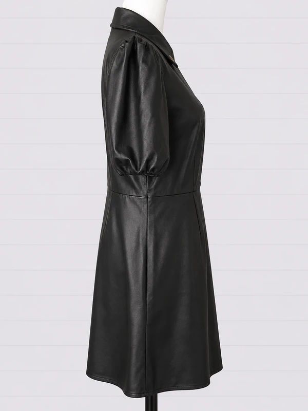 Disturbia Faux Leather Button Front Mini Dress UK 10 Gothic Witchy Alternative Puff Sleeve