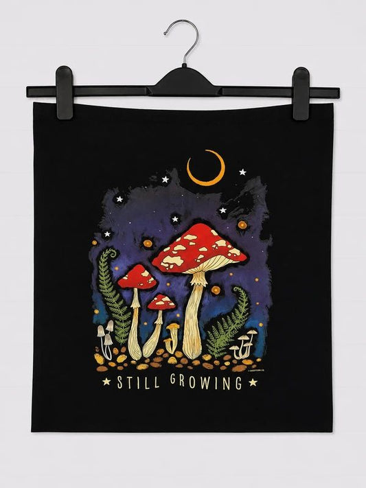 Grindstore Still Growing Mushroom Tote Bag Black Witchy Cottagecore Alternative Shopper