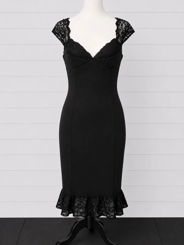 Lindy Bop BNWT UK 14 Black Lace Sleeve Wiggle Midi Dress Vintage Pin Up Gothic Occasion