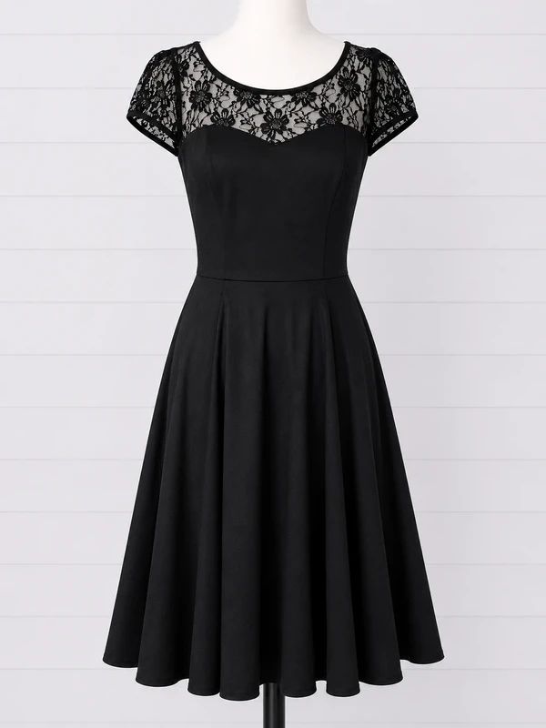 Hearts & Roses UK 8 Black Vintage Pin Up Rockabilly Fit & Flare Midi Dress Cotton Stretch