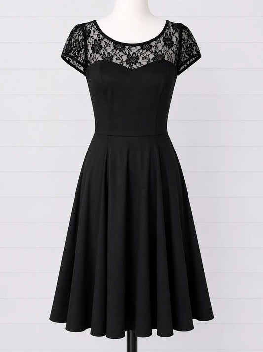 Hearts & Roses UK 8 Black Vintage Pin Up Rockabilly Fit & Flare Midi Dress Cotton Stretch