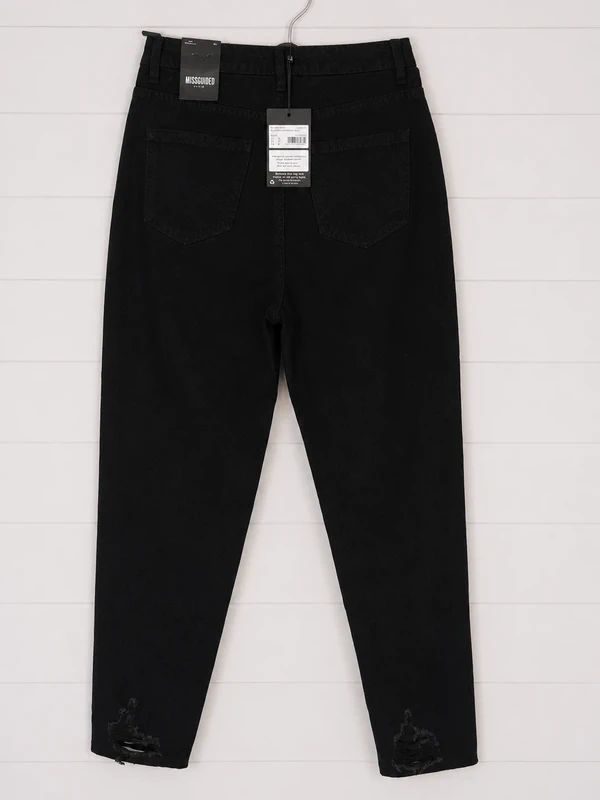 Missguided Black Distressed Mom Jeans UK 8 Long BNWT High Rise Denim