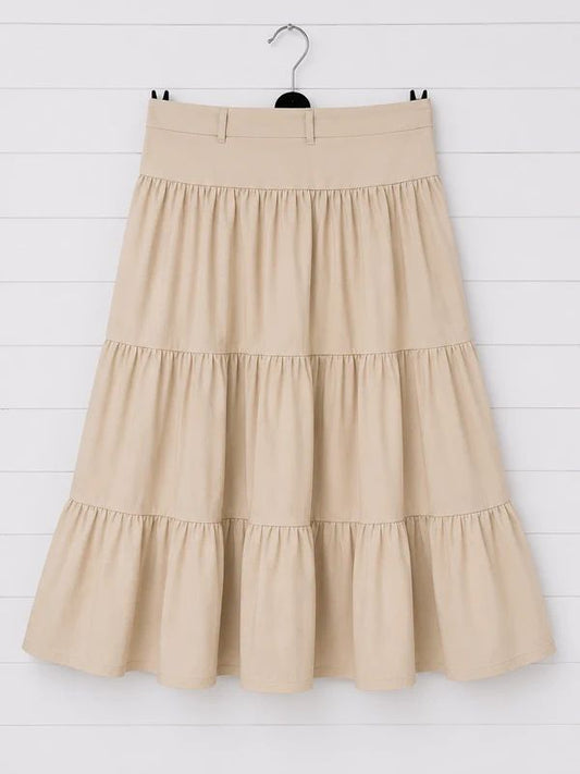 Ariseism Tiered Maxi Skirt Size L Beige Boho Cottagecore Romantic Prairie