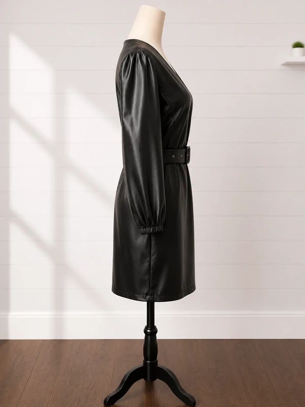 Lipsy London UK 14 Black Faux Leather Belted Mini Dress Party Going Out