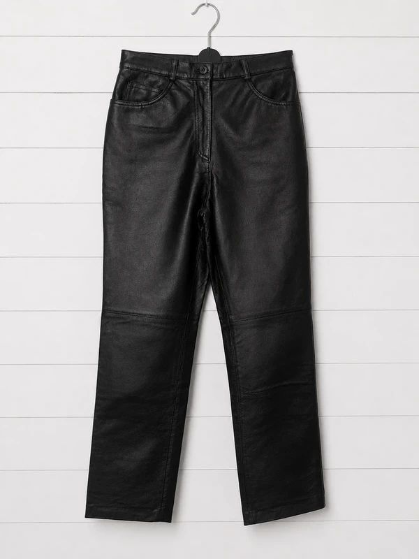 Together Leather Jeans UK 8 Black Genuine Leather Straight Leg High Rise Biker Trousers