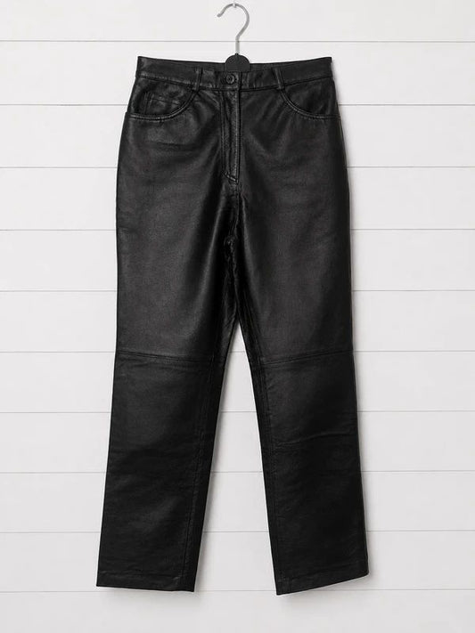 Together Leather Jeans UK 8 Black Genuine Leather Straight Leg High Rise Biker Trousers