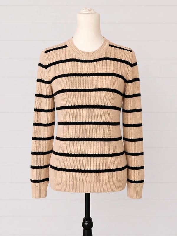 Ginger Accent Striped Chunky Knit Jumper UK 12 Beige Black Breton Casual