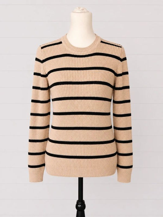 Ginger Accent Striped Chunky Knit Jumper UK 12 Beige Black Breton Casual