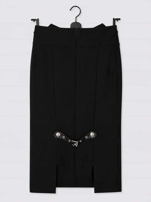 Killstar Warbird Black Pencil Midi Skirt Size UK 8 High Waist Gothic Harness Buckle Alt Office Goth