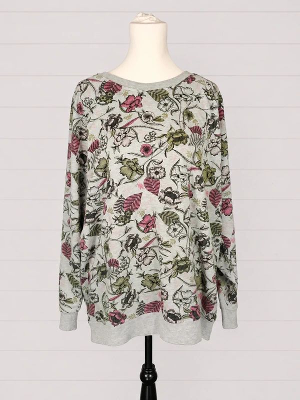Next Floral Sweatshirt XL UK 18/20 Grey Botanical Oversized Casual Lounge Top