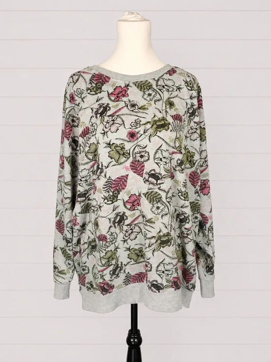 Next Floral Sweatshirt XL UK 18/20 Grey Botanical Oversized Casual Lounge Top