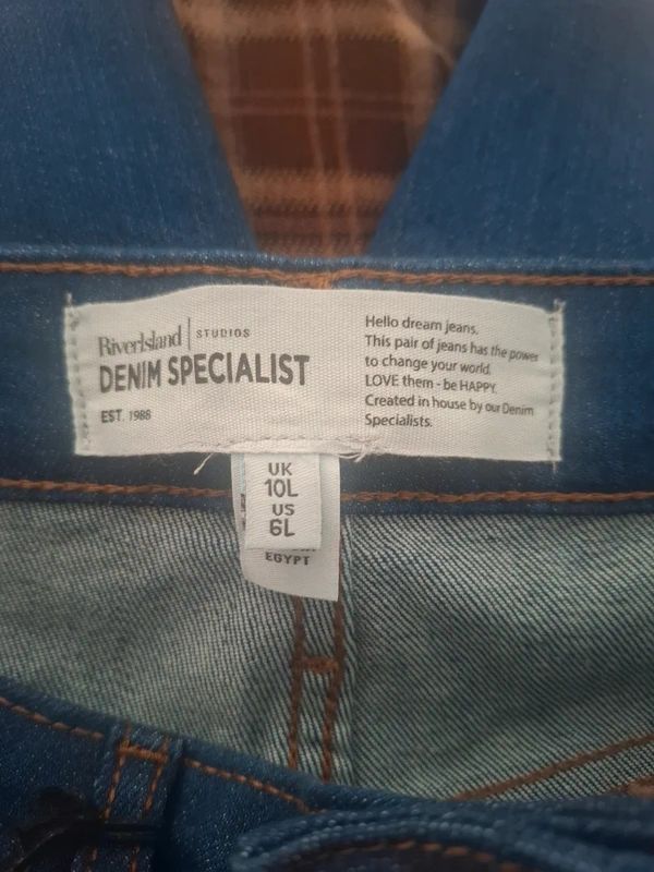 River Island Denim Specialist Stretch Straight Jeans UK 10 Long Dark Blue BNWT