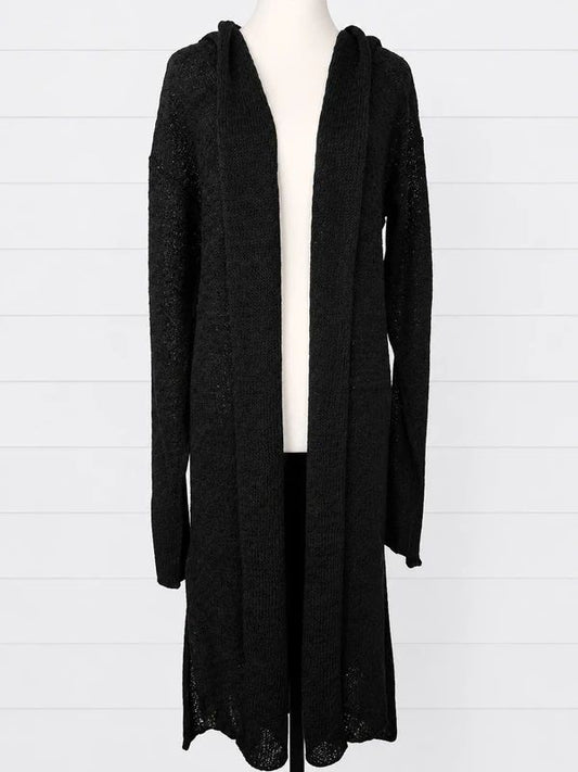 Necessary Evil Athena Long Hooded Cardigan Size M Gothic Black Maxi Hooded Duster Alternative