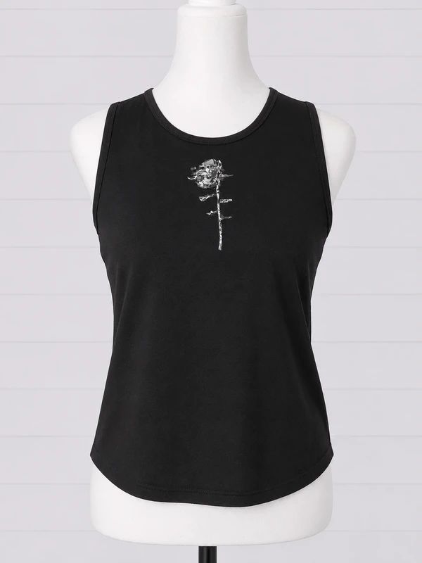 Punk Rave 3XL Black Gothic Sleeveless Crop Top Rose Graphic Alternative Grunge Emo UK 20/22