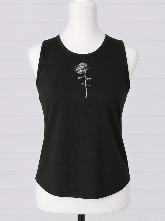 Punk Rave 3XL Black Gothic Sleeveless Crop Top Rose Graphic Alternative Grunge Emo UK 20/22